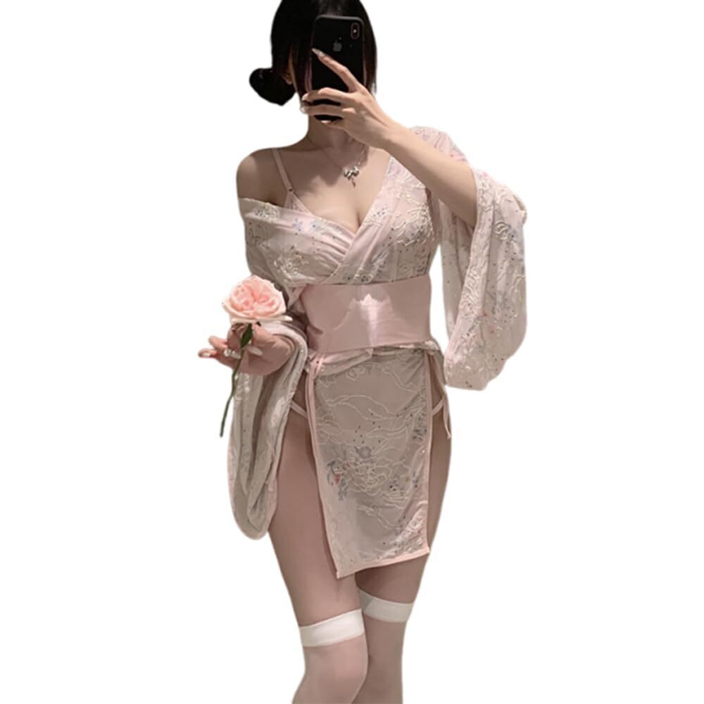 3315 exotic dancer costume cosplay retro printed kimono dress lingerie